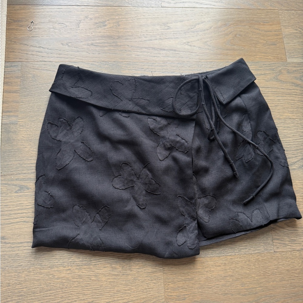 Black Wrap Skirt with Floral Pattern